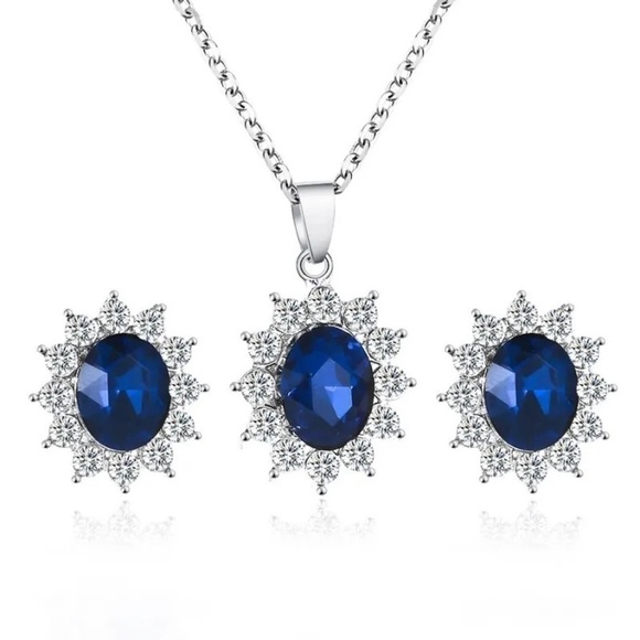 Jewelry - 💖5 items for $25 Sale!💖 3 PC White Gold Plated Blue Necklace & Earrings